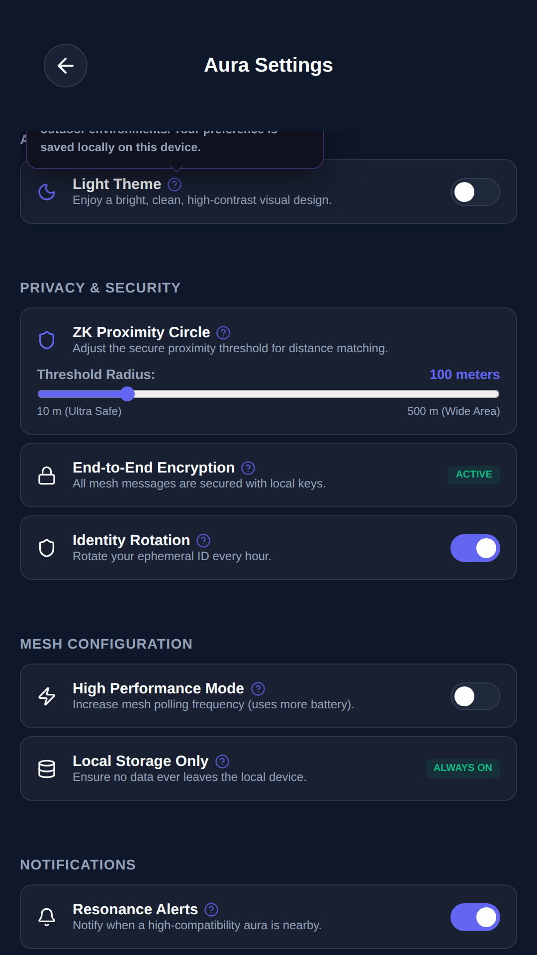 Settings coordinates